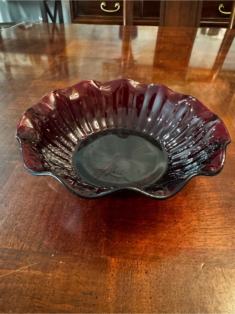 Ruby Red Scalloped Fluted Vintage Bowl 6.75"